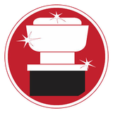 An icon of a toilet in a red circle with stars. An icon of a toilet in a red circle with stars.