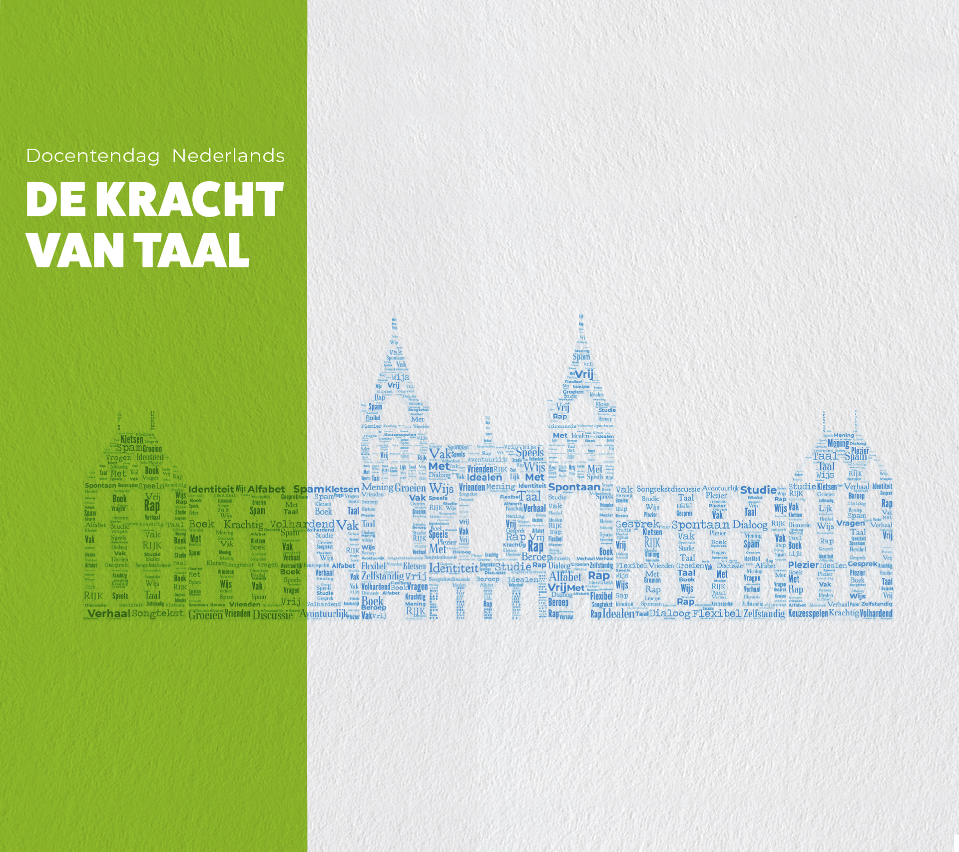 Een standbeeld van een man wordt omringd door woorden waaronder goethe