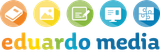 Een logo voor eduardo media met iconen erop