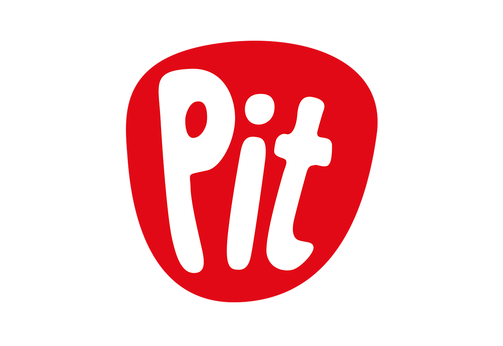 Een rood-wit pitlogo op een witte achtergrond