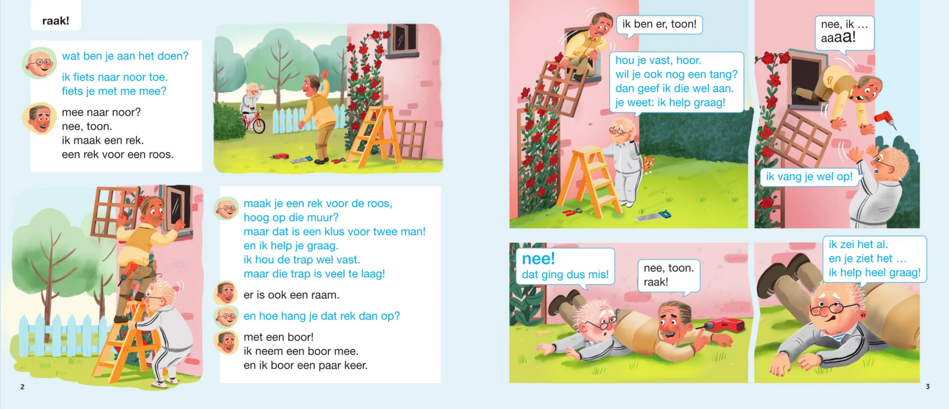 Een cartoon van een man die op de grond ligt en met een vrouw praat.