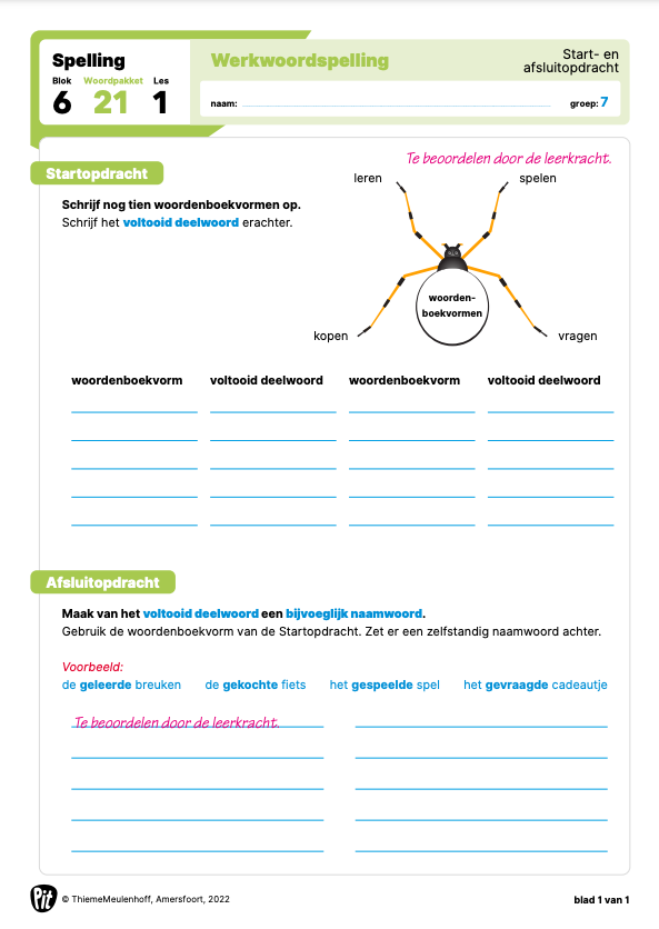 Een werkblad met een afbeelding van een spin erop.