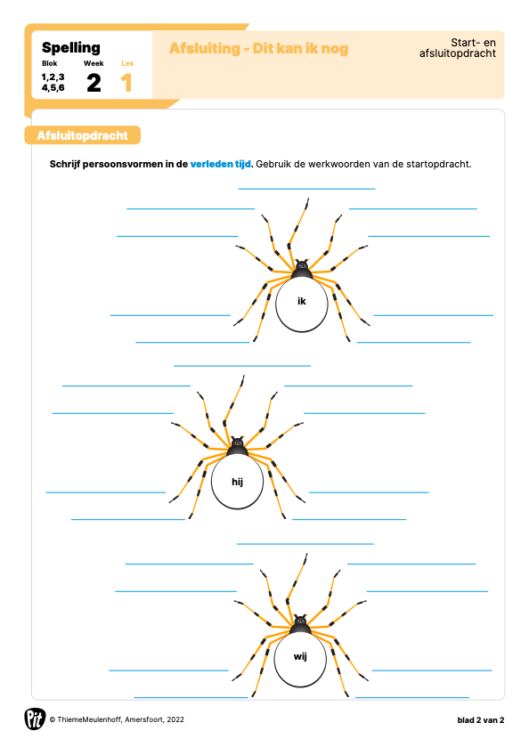 Een werkblad met drie afbeeldingen van spinnen erop.