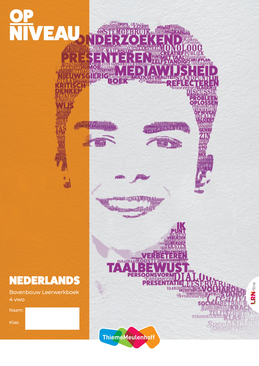 Een blauwe teddybeer wordt omringd door woorden op een paarse achtergrond.