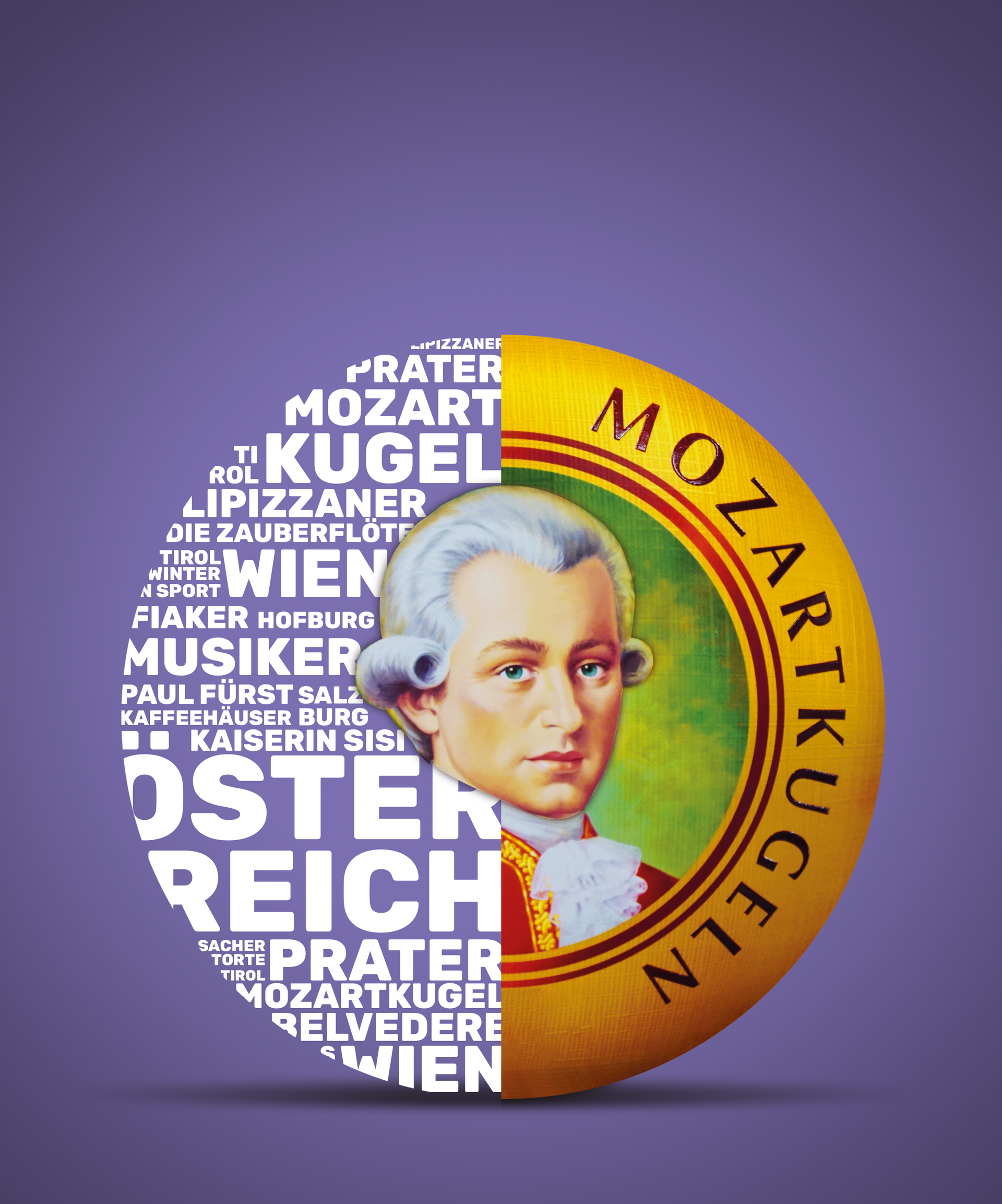 Een mozartkugel met een afbeelding van Mozart erop