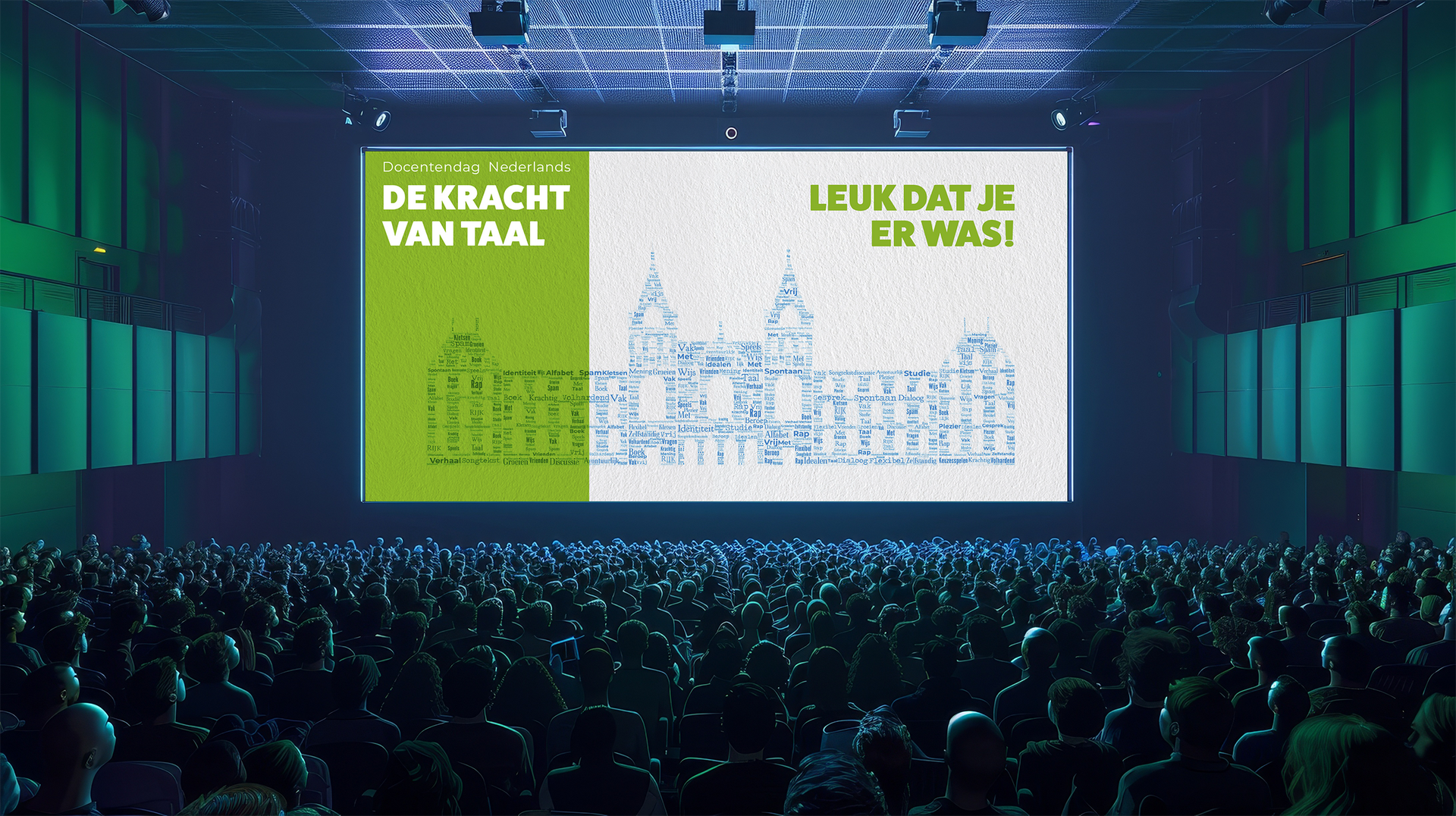 Een koekoeksklok is omgeven door woorden op een blauwe achtergrond
