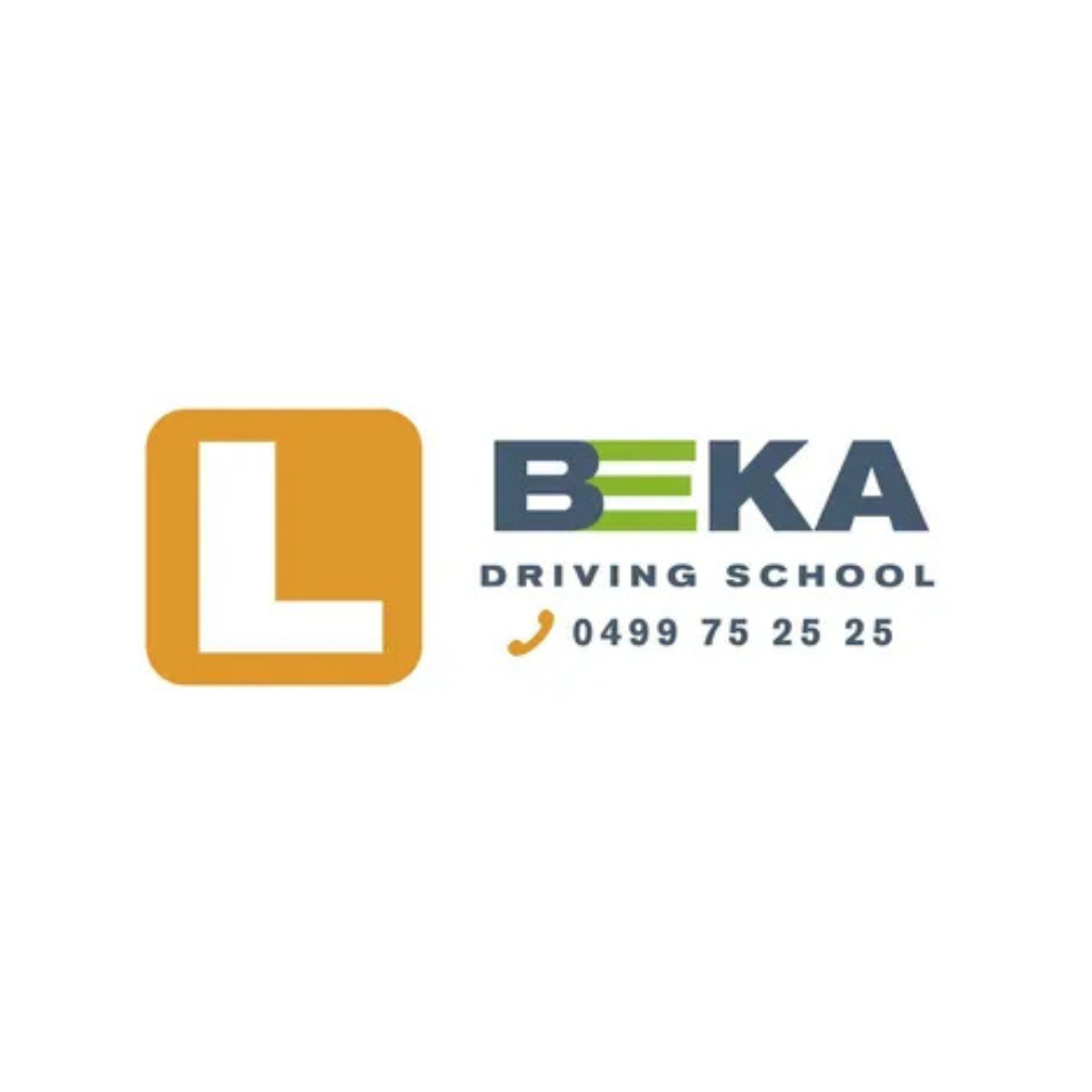 Logo for Beka Driving School: orange 'L' in square, 