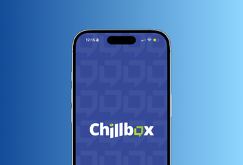 Smartphone showing the Chillbox logo on a blue screen