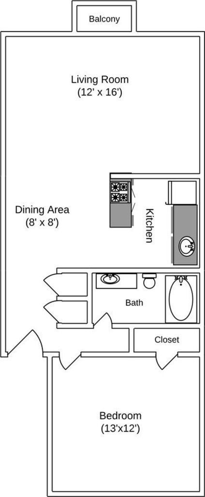 Floor Plan: 1 Bed · 1 Bath · 700 SQ. FT.