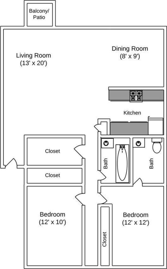 Floor Plan: 2 Bed · 2 Bath · Reno · 930 SQ. FT.