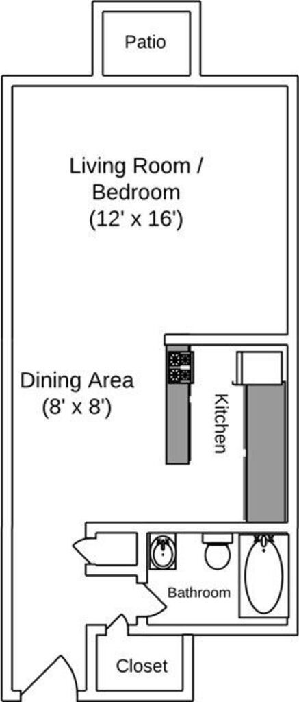 Floor Plan: Studio · 1 Bath · 500 SQ. FT.