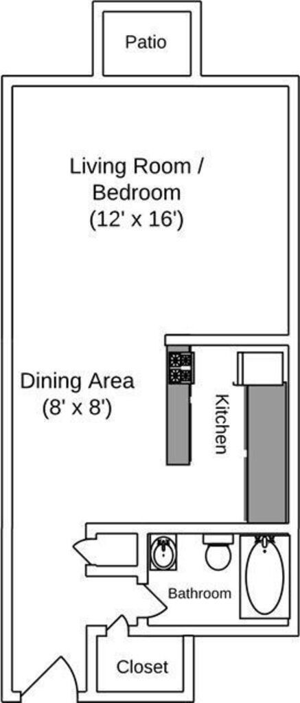 Floor Plan: 1 Bed · 1 Bath Reno · 500 SQ. FT.