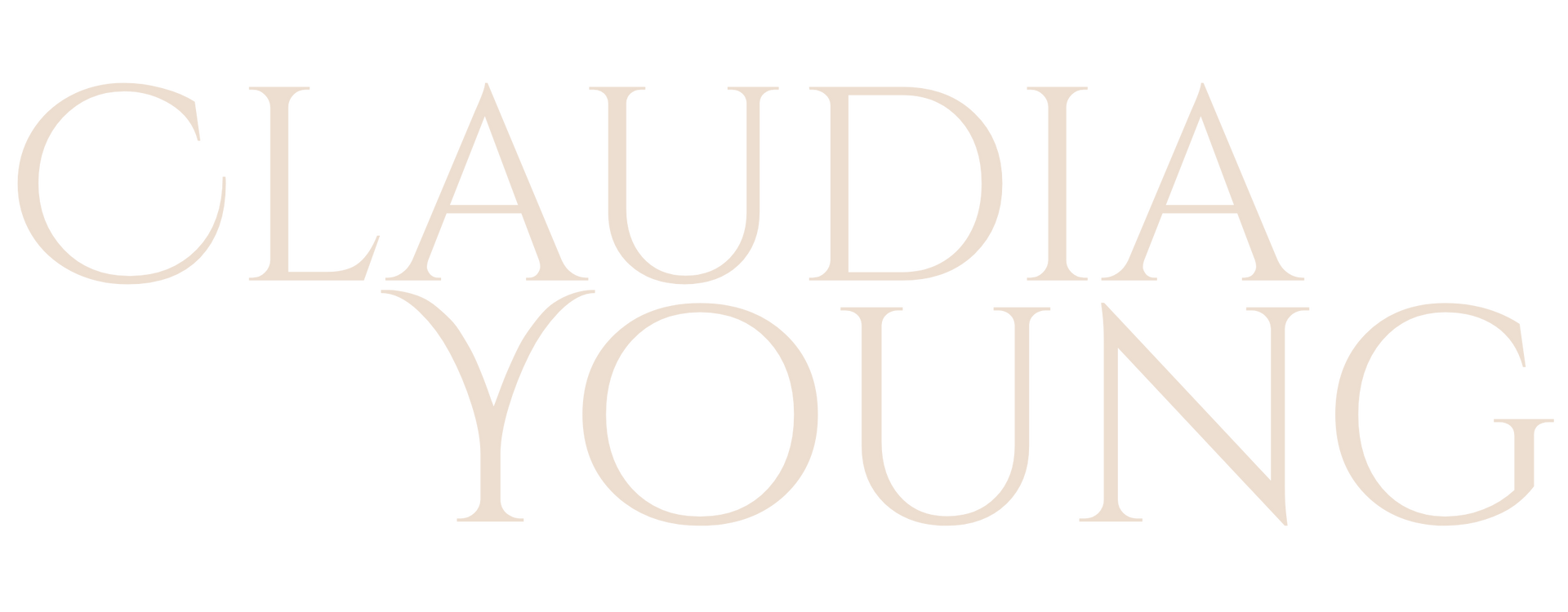 Claudia Young logo in pale gold serif text on a white background
