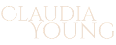 Claudia Young logo in pale gold serif text on a white background