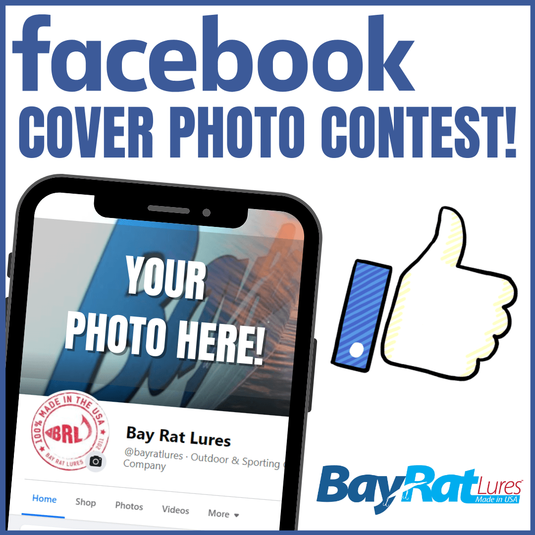 Facebook cover photo contest advertisement. A phone shows placeholder text 