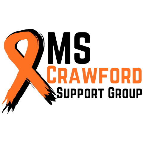 Orange ribbon with MS Crawford Support Group text.