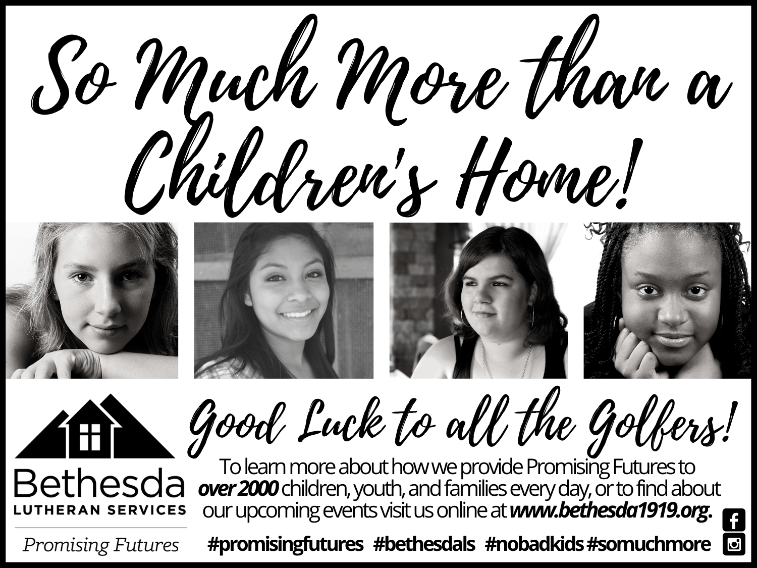 Ad for Bethesda Lutheran Services, featuring four children's portraits, text 