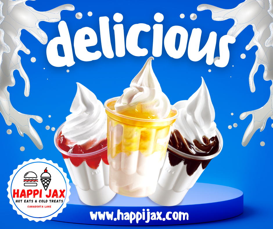 Three ice cream treats with toppings. 