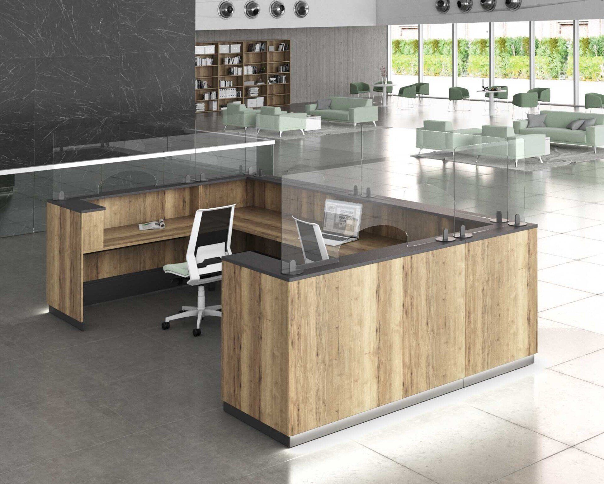 houten balie groot met plexiglas screen