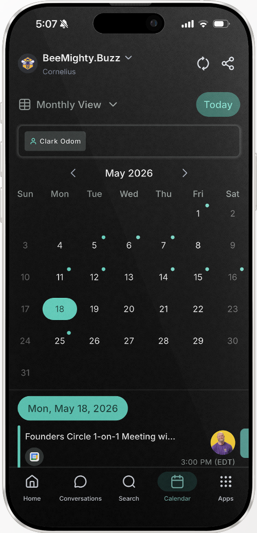 Smartphone screen displaying a dark mode app interface. Several circular icons are visible within different sections.