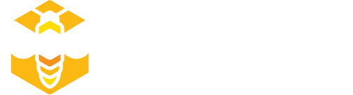 Logo of a bee in a hexagon, yellow and orange colors.