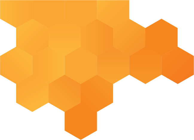 Orange honeycomb pattern made of hexagons on a white background