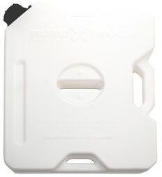 A white gas can with a black lid and handle on a white background.