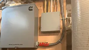 MJS Electrical Services - A box with a cummins logo on it is attached to a wall.