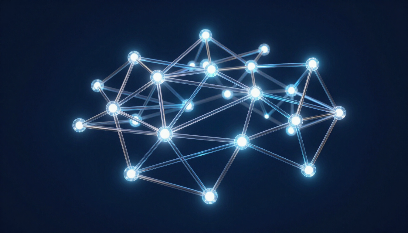 Abstract network of glowing blue nodes and connecting lines on a dark background