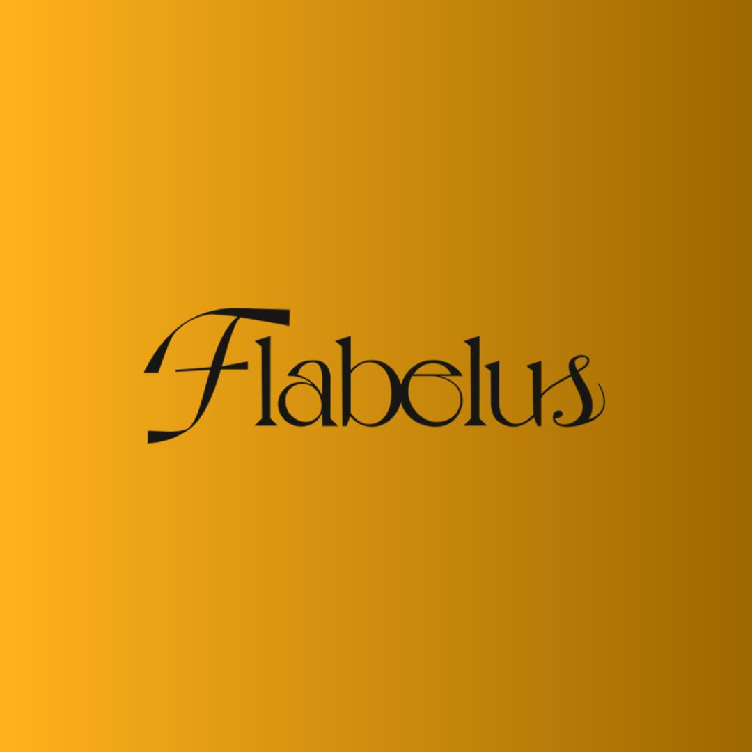 Black “Flabulous” text on a gold gradient background
