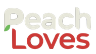 Peach Loves logo with peach-colored &ldquo;Peach&rdquo; and red &ldquo;Loves&rdquo; text, plus a small green leaf icon