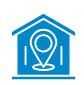 Blue house-shaped icon with a location pin inside