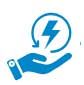 Blue hand holding a lightning bolt inside a circle