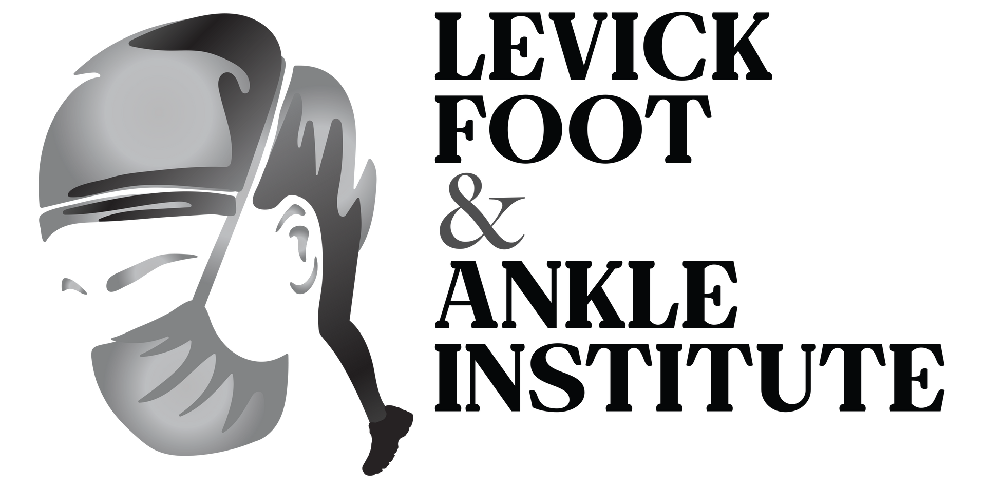Logo for Levick Foot & Ankle Institute: a person in a medical mask and cap running, next to the company name.