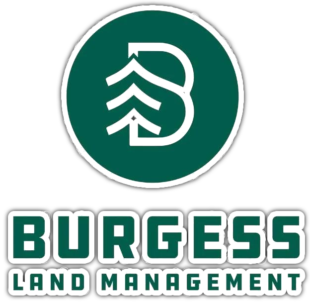 Logo for Burgess Land Management featuring a green circle with a white pine tree icon forming a "B," above the company name.