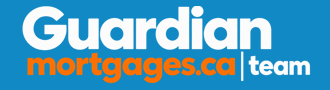 Guardian Mortgages logo: blue house outline over orange arrows and text.
