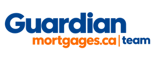 Guardian Mortgages logo: blue house outline over orange arrows and text.