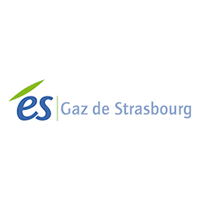 Le logo de es gaz de strasbourg est bleu et vert.
