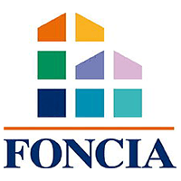 Le logo de foncia est une maison faite de carrés colorés.