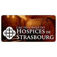 Un logo pour les hospices de strasbourg avec une image d'un tonneau de vin.