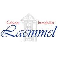 Un logo pour le cabinet laemmel immobilier avec une maison en arrière plan.