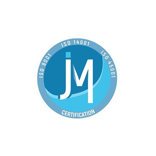 Le logo de la certification jm est un cercle bleu avec la lettre m à l'intérieur.