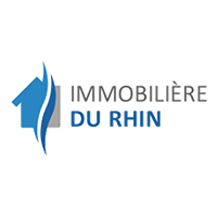 Un logo pour l'immobiliere du rhin avec une maison bleue sur fond blanc.