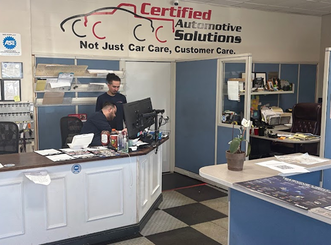 Front desk inside of our auto repair shop in Melrose, MA | Certified Automotive Solutions