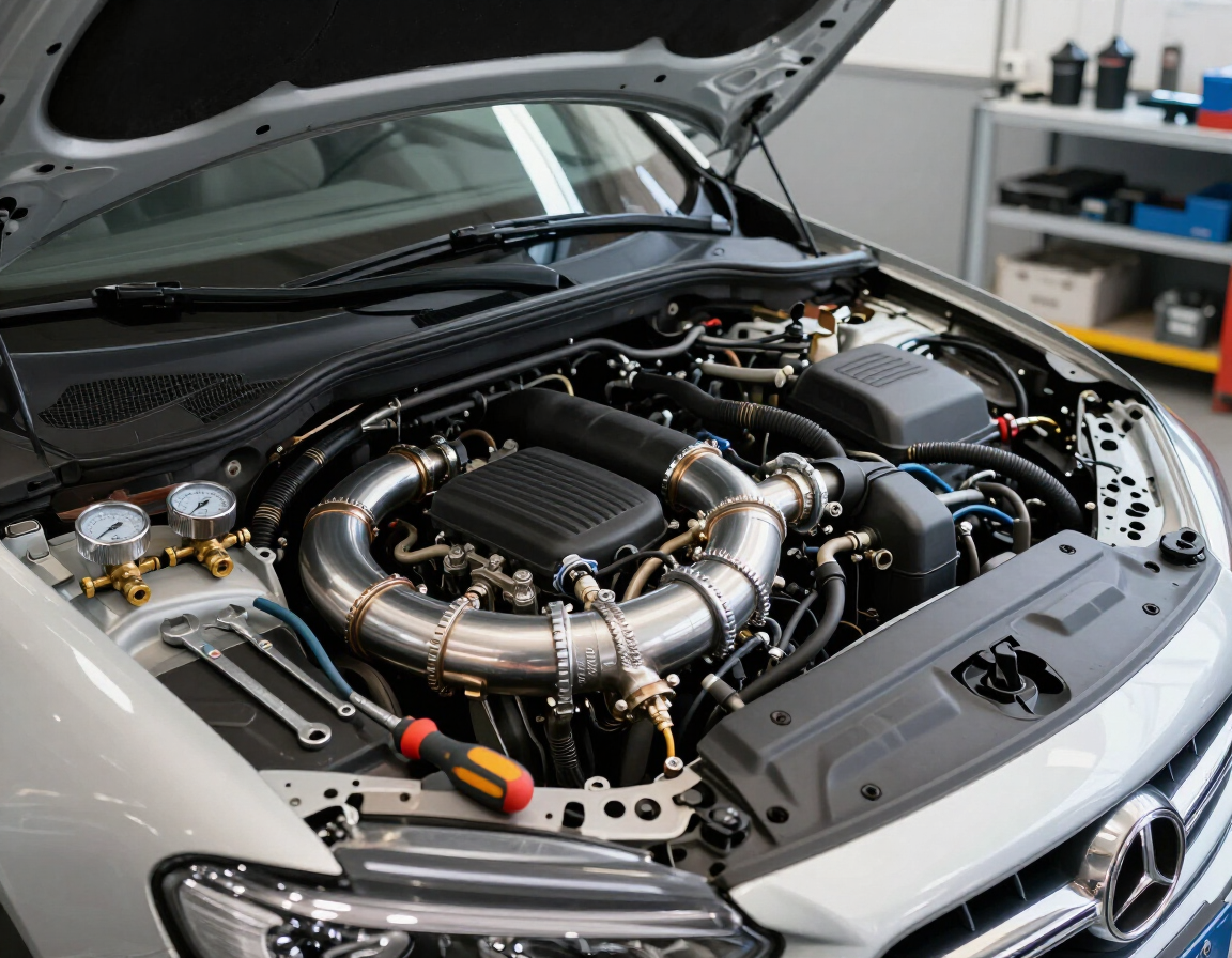 Instalación de aire acondicionado automotor en taller.