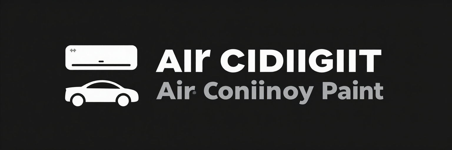 Logotipo de Air Cidigit con un icono de aire acondicionado y coche en blanco sobre fondo negro, además del texto “Air Coinioy Paint”.