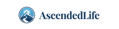 AscendedLife logo with blue circular icon and navy text on a white background