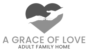 Gray heart with hands reaching towards each other, text 