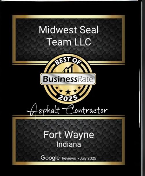 Image showing a picutre of an award for the best rated sealcoating company in Fort Wayne, In. You can see customer reviews on the image as well.