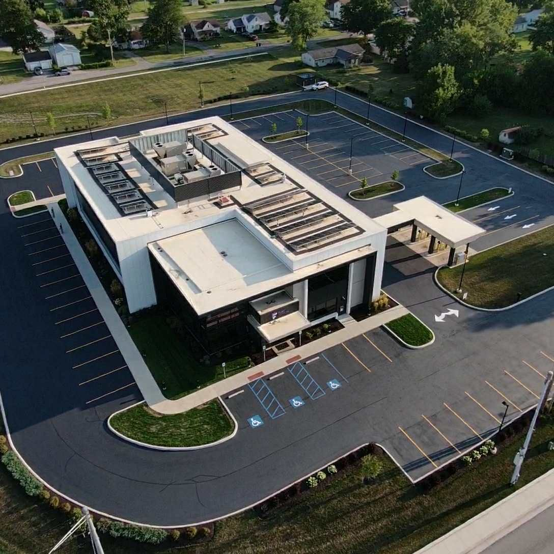 Image of a parking lot in Van Wert Ohio that was striped by Midwest Seal Team.